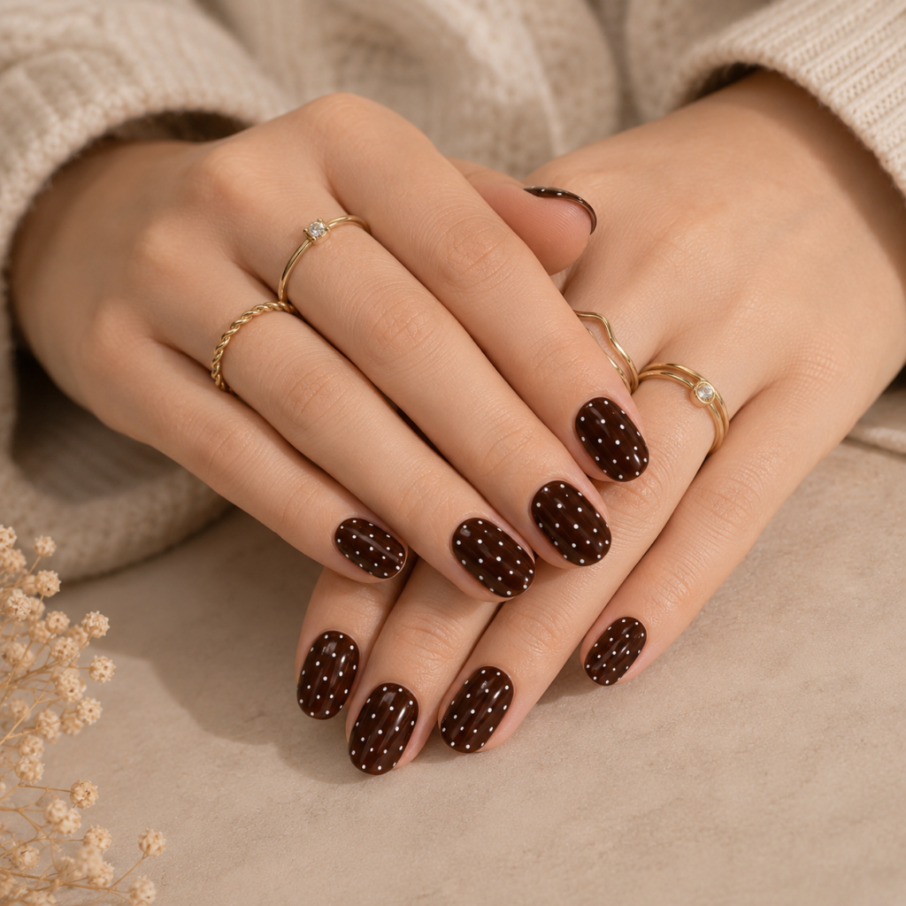 Brown Polka Dot Nails Cocoa Confetti Press-On Nails